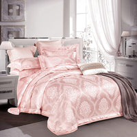 HKM-771347 European-Style 4-Piece Luxury Cotton Satin Bedding Set with Jacquard Design