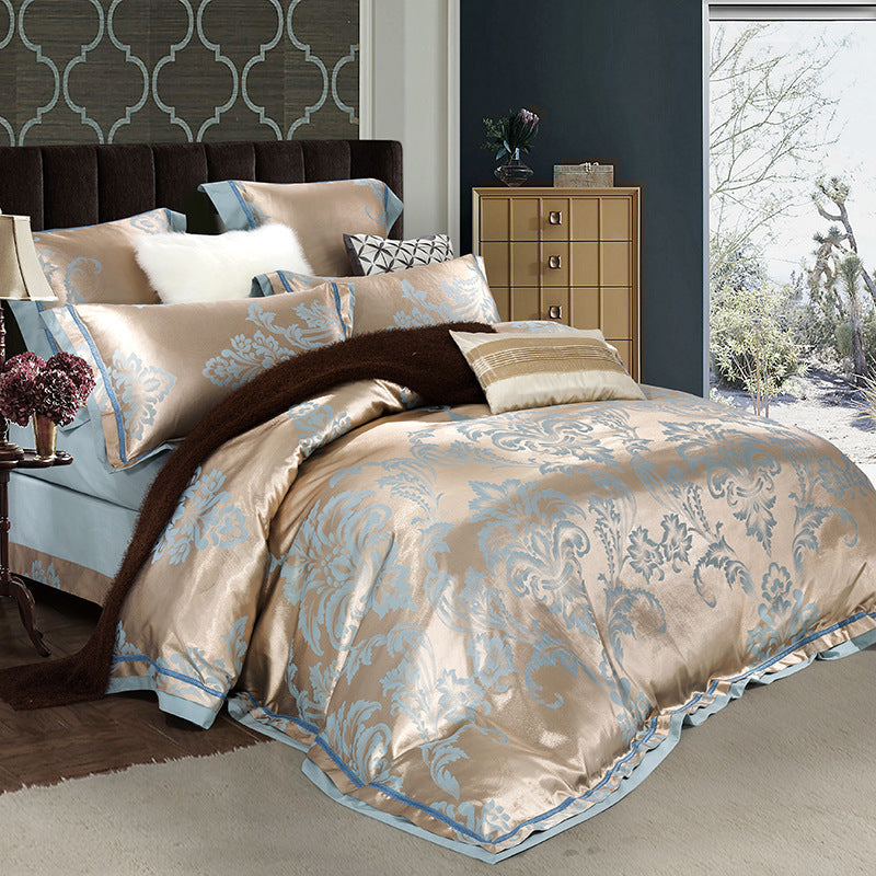 HKM-771347 European-Style 4-Piece Luxury Cotton Satin Bedding Set with Jacquard Design