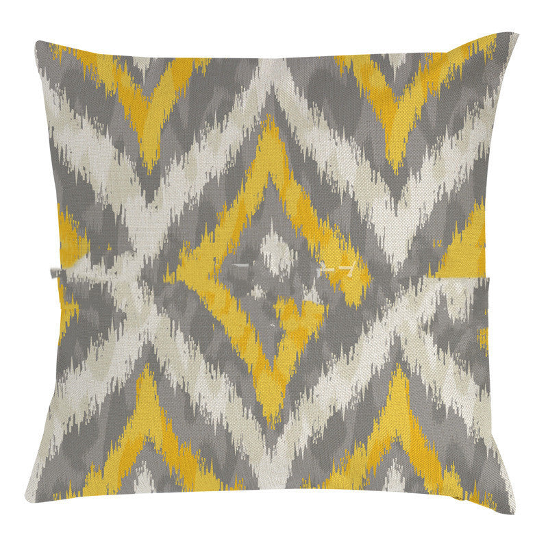 HKM-771539 Linen Hand-Painted Bee and Owl Sofa Pillowcase in Modern Geometric Design, 45x45cm