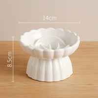 HKM-771603 Elevated Ceramic Slow Feed Dish for Cats and Small Dogs - Flower Pool Design with Raised Edges