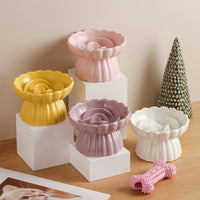 HKM-771603 Elevated Ceramic Slow Feed Dish for Cats and Small Dogs - Flower Pool Design with Raised Edges