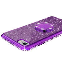 HKM-771667 Glitter Card Edge Drill Mobile Phone Case with Ring and Bracket for Various iPhone Models