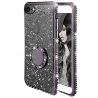 HKM-771667 Glitter Card Edge Drill Mobile Phone Case with Ring and Bracket for Various iPhone Models