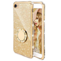 HKM-771667 Glitter Card Edge Drill Mobile Phone Case with Ring and Bracket for Various iPhone Models