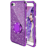 HKM-771667 Glitter Card Edge Drill Mobile Phone Case with Ring and Bracket for Various iPhone Models