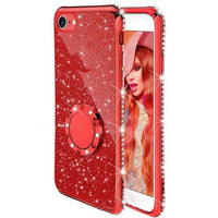 HKM-771667 Glitter Card Edge Drill Mobile Phone Case with Ring and Bracket for Various iPhone Models