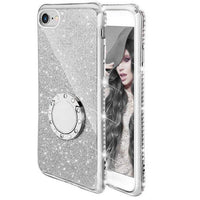 HKM-771667 Glitter Card Edge Drill Mobile Phone Case with Ring and Bracket for Various iPhone Models