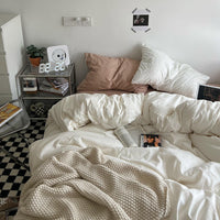 HKM-771731 Water Wash Printed Four Piece Bedding Set - Solid Color Polyester Cotton Blend, Various Sizes Available