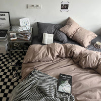 HKM-771731 Water Wash Printed Four Piece Bedding Set - Solid Color Polyester Cotton Blend, Various Sizes Available