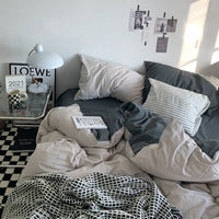 HKM-771731 Water Wash Printed Four Piece Bedding Set - Solid Color Polyester Cotton Blend, Various Sizes Available