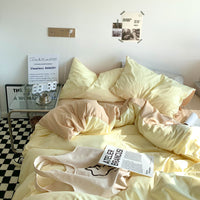 HKM-771731 Water Wash Printed Four Piece Bedding Set - Solid Color Polyester Cotton Blend, Various Sizes Available