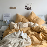 HKM-771731 Water Wash Printed Four Piece Bedding Set - Solid Color Polyester Cotton Blend, Various Sizes Available