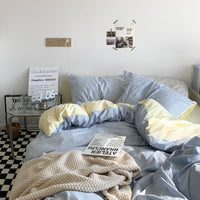 HKM-771731 Water Wash Printed Four Piece Bedding Set - Solid Color Polyester Cotton Blend, Various Sizes Available