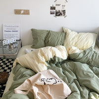 HKM-771731 Water Wash Printed Four Piece Bedding Set - Solid Color Polyester Cotton Blend, Various Sizes Available
