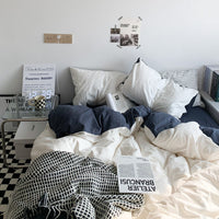 HKM-771731 Water Wash Printed Four Piece Bedding Set - Solid Color Polyester Cotton Blend, Various Sizes Available