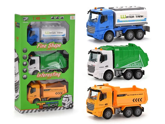 HKM-772371 3-Piece Friction Construction Truck Set - Plastic Truck Toys for Kids