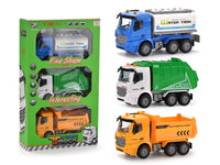 HKM-772371 3-Piece Friction Construction Truck Set - Plastic Truck Toys for Kids