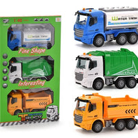 HKM-772371 3-Piece Friction Construction Truck Set - Plastic Truck Toys for Kids