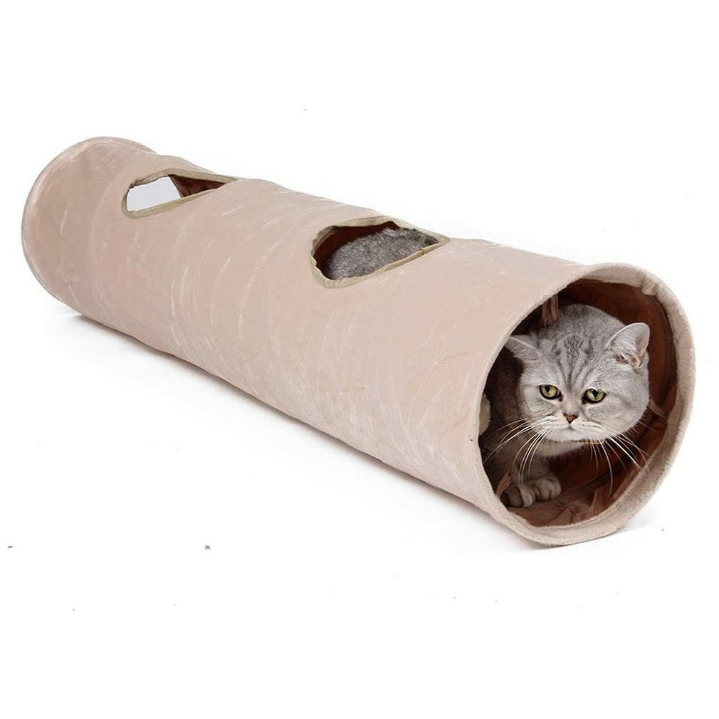 HKM-772563 Collapsible Cat Tunnel Made of Short Plush and Oxford Cloth - 25x120 cm