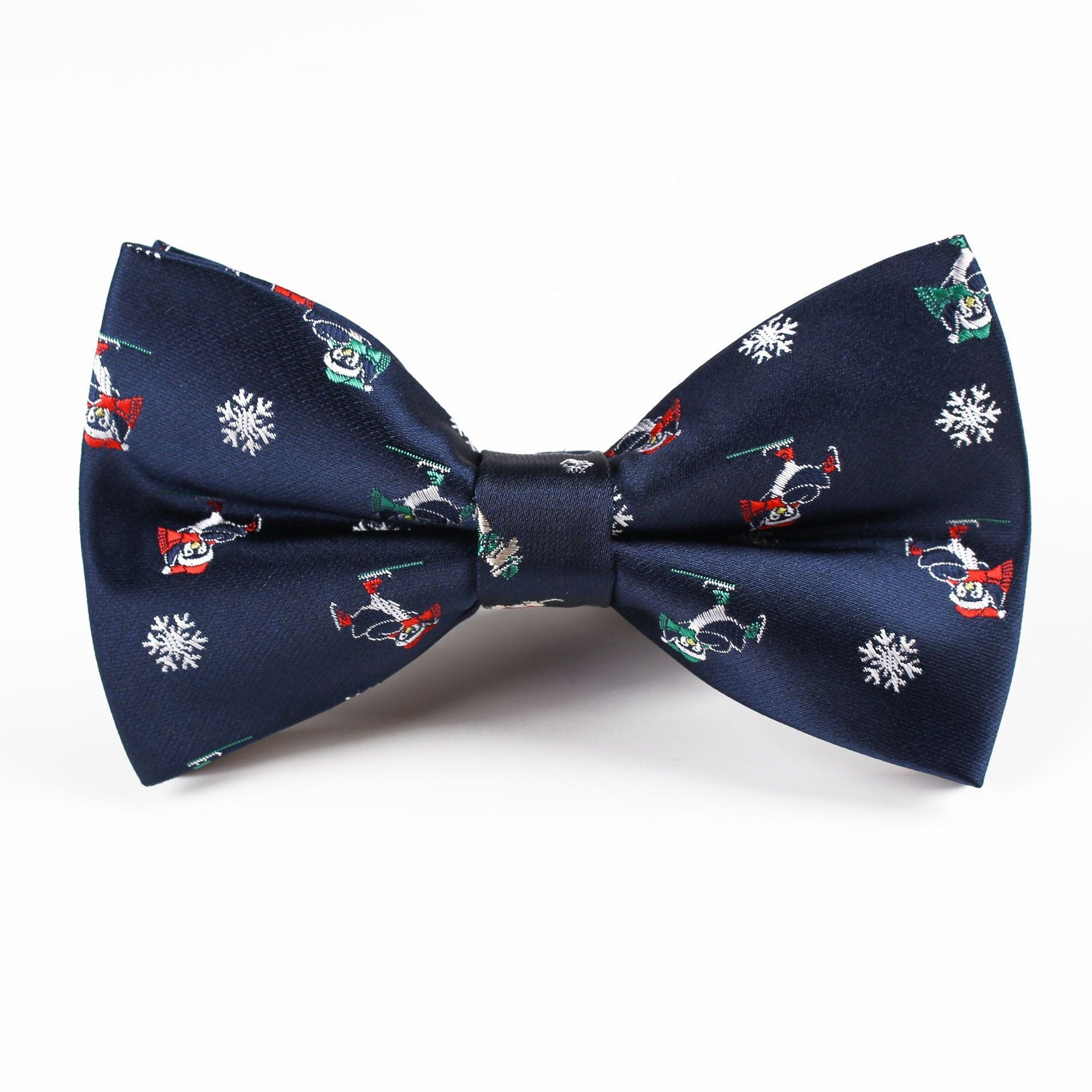 HKM-773011 Christmas-Themed Bow Tie with Snowflake and Bell Design - Unisex Polyester Silk Collar Accessory
