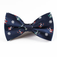 HKM-773011 Christmas-Themed Bow Tie with Snowflake and Bell Design - Unisex Polyester Silk Collar Accessory