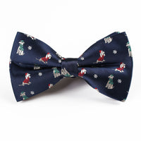 HKM-773011 Christmas-Themed Bow Tie with Snowflake and Bell Design - Unisex Polyester Silk Collar Accessory