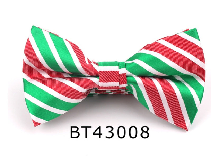 HKM-773011 Christmas-Themed Bow Tie with Snowflake and Bell Design - Unisex Polyester Silk Collar Accessory