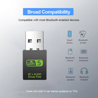 HKM-773075 Wireless Bluetooth Receiver and Hotspot Emitter - 600 Mbps, Compatible with Windows XP/7/8/10/Vista, USB 2.0