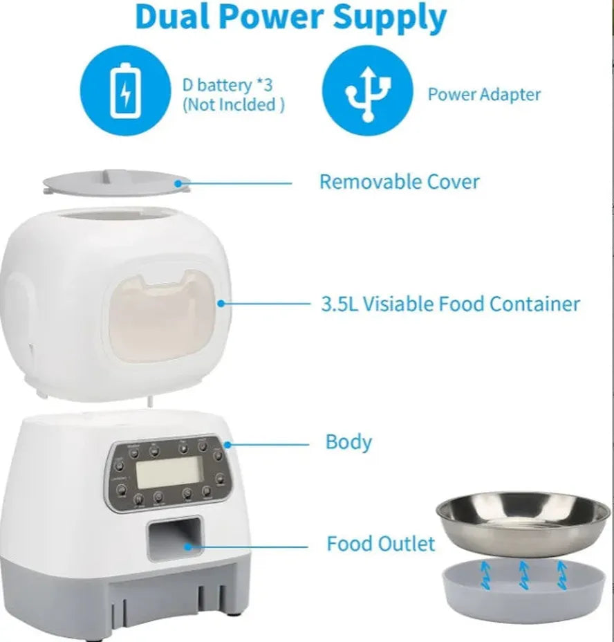 KTX-773331 Smart Automatic Pet Feeder with Voice Playback and WiFi Control, 3.5L Capacity for Cats and Dogs