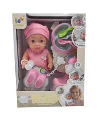 HKM-773523 12 Inch Soft Mini Baby Doll with 4 Sounds for Kids Ages 2-7
