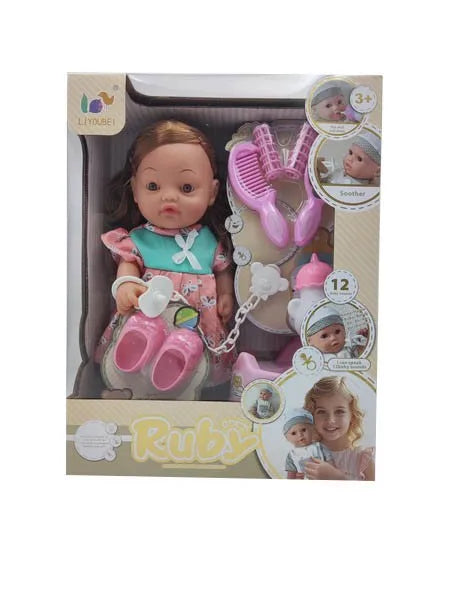 HKM-773523 12 Inch Soft Mini Baby Doll with 4 Sounds for Kids Ages 2-7