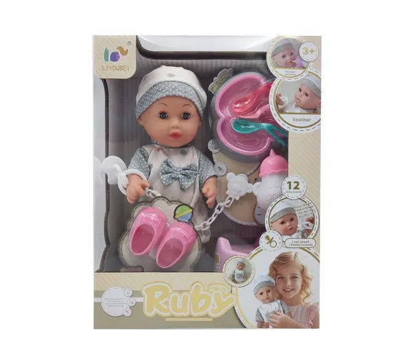 HKM-773523 12 Inch Soft Mini Baby Doll with 4 Sounds for Kids Ages 2-7