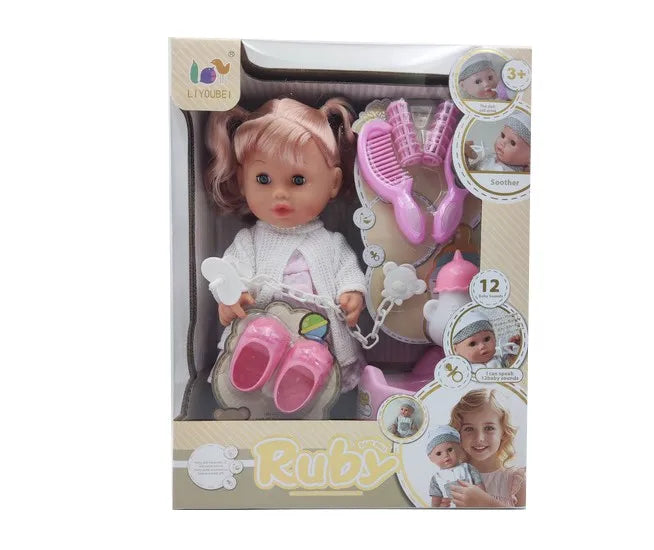 HKM-773523 12 Inch Soft Mini Baby Doll with 4 Sounds for Kids Ages 2-7
