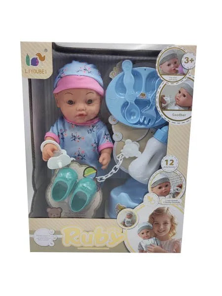 HKM-773523 12 Inch Soft Mini Baby Doll with 4 Sounds for Kids Ages 2-7