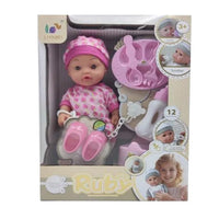HKM-773523 12 Inch Soft Mini Baby Doll with 4 Sounds for Kids Ages 2-7