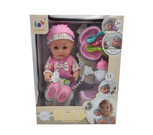 HKM-773523 12 Inch Soft Mini Baby Doll with 4 Sounds for Kids Ages 2-7