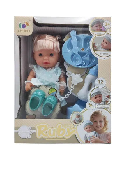 HKM-773523 12 Inch Soft Mini Baby Doll with 4 Sounds for Kids Ages 2-7