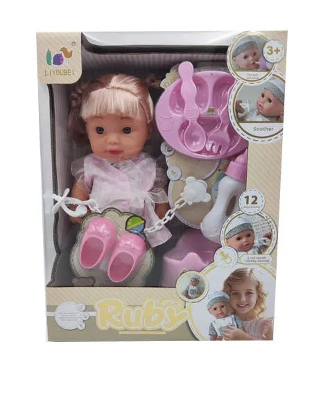 HKM-773523 12 Inch Soft Mini Baby Doll with 4 Sounds for Kids Ages 2-7