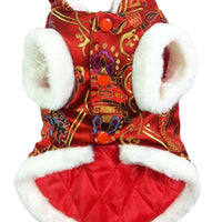 HKM-773587 Silk Tang Suit Pet Clothes for Autumn and Winter in Sapphire Blue and Festive Red
