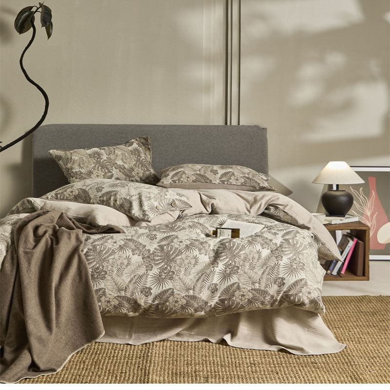 HKM-773715 Floral Pattern Washed Linen Cotton Bedding Set for 1.5m Bed - 4 Pieces