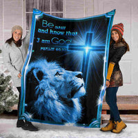 HKM-773715 Lion and Christian Cross Flannel Carpet – Polyester 130 x 150cm Blanket
