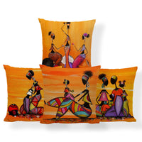 HKM-774419 African Women Cotton and Linen Decorative Pillowcase - 45x45cm