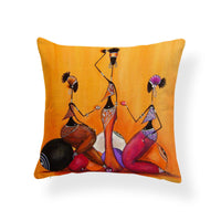 HKM-774419 African Women Cotton and Linen Decorative Pillowcase - 45x45cm