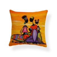 HKM-774419 African Women Cotton and Linen Decorative Pillowcase - 45x45cm