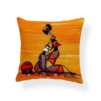 HKM-774419 African Women Cotton and Linen Decorative Pillowcase - 45x45cm