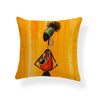 HKM-774419 African Women Cotton and Linen Decorative Pillowcase - 45x45cm