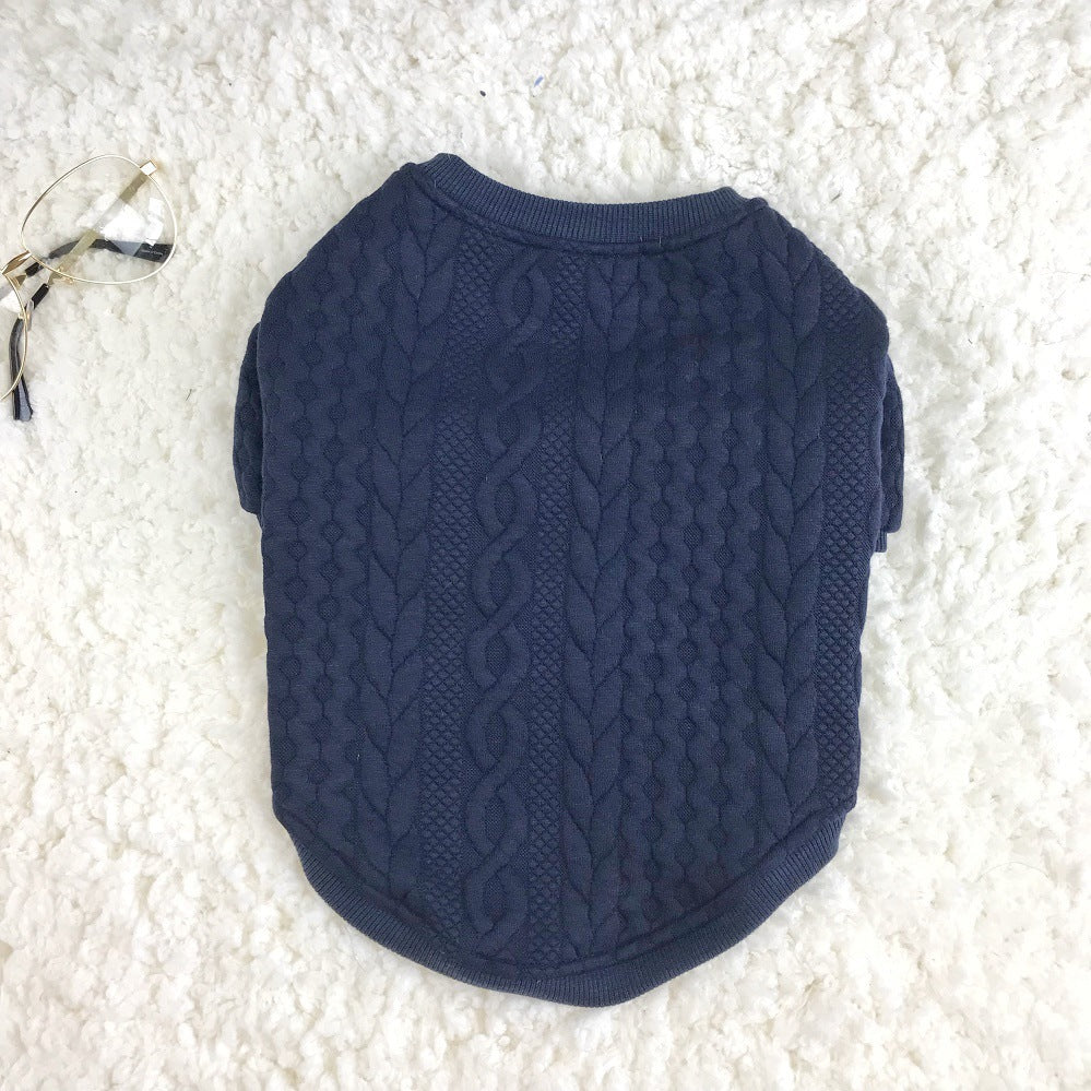 HKM-774611 Trendy Dog Sweater in Blue Wool - Stylish England-Inspired Bottoming Shirt for Pets
