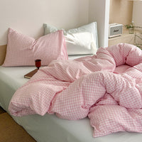 HKM-774675 Washed Cotton Contrast Color Bed Set - Four-Piece Simple Style Bedding for Various Bed Sizes