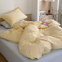 HKM-774675 Washed Cotton Contrast Color Bed Set - Four-Piece Simple Style Bedding for Various Bed Sizes