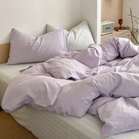 HKM-774675 Washed Cotton Contrast Color Bed Set - Four-Piece Simple Style Bedding for Various Bed Sizes